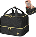 YOREPEK Travel Makeup Organizer Bag, 2-Layer Cosmetic Bags for Women, Portable Makeup Box Cases for Daily Use, Skincare, Brushes, Powders, Palettes, Makeup Tools– cosmetiquera para maquillaje，Black