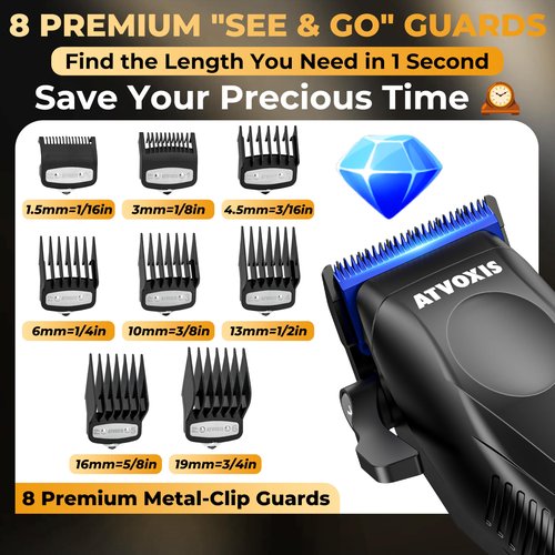 ATVOXIS Metal Body 9000 RPM Brushless Motor Professional Hair Clippers for Men: Cordless Barber Clipper with DLC Blades LED Display Fast Charging Stand Travel Pouch Maquina para Cortar Pelo De Hombre