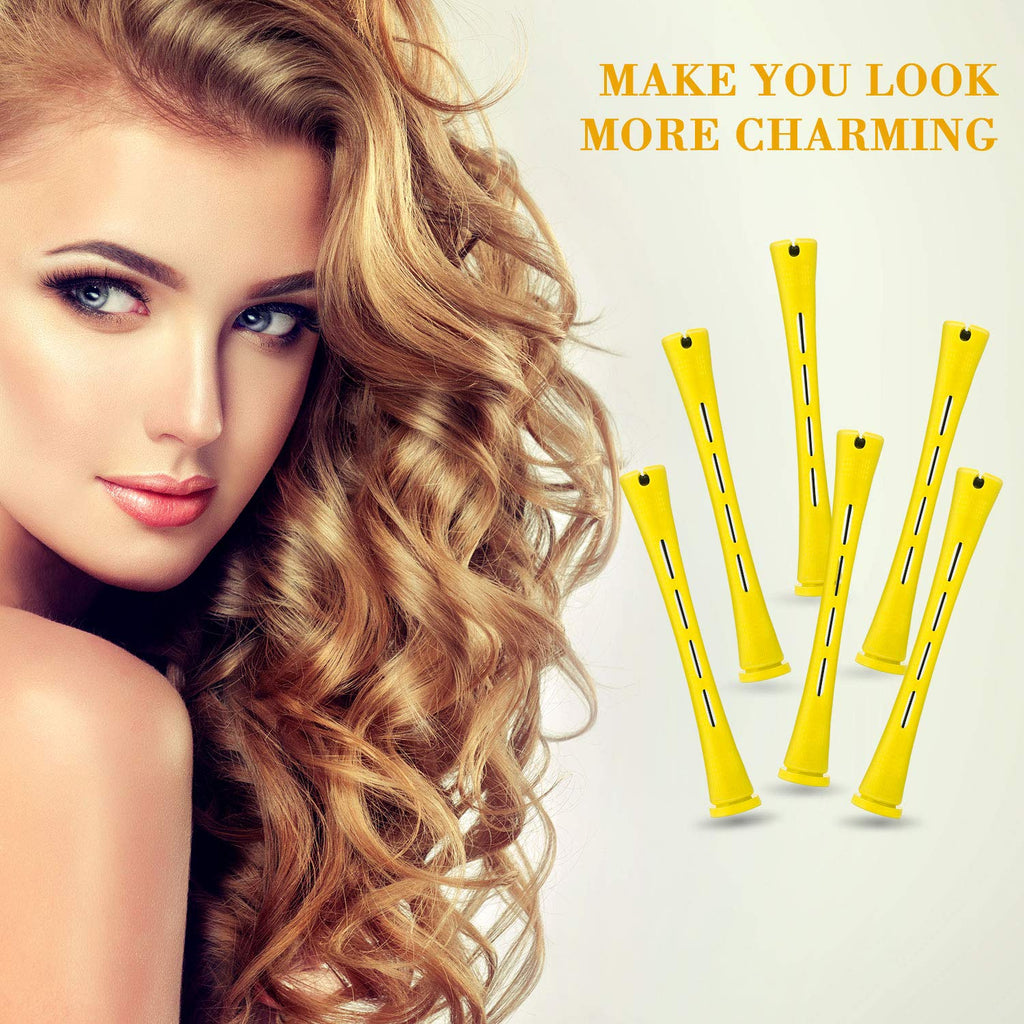 WILLBOND Hair Perm Rods - 96 Pcs Heatless Curlers with 2 Steel Pintail Combs | 0.28 Inch, Yellow