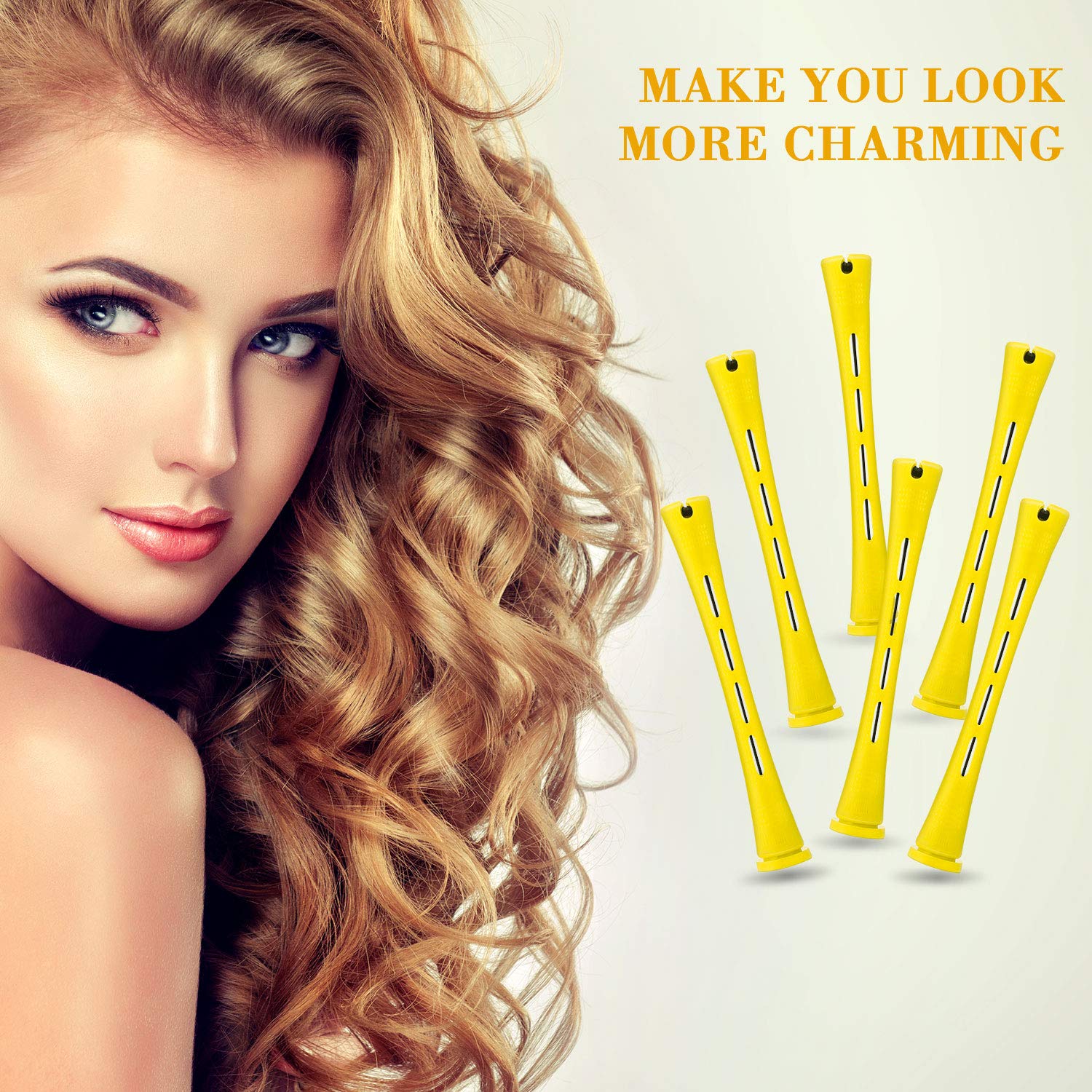 WILLBOND Hair Perm Rods - 96 Pcs Heatless Curlers with 2 Steel Pintail Combs | 0.28 Inch, Yellow