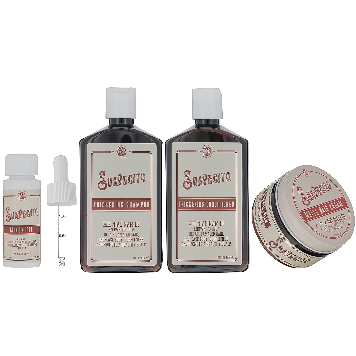 Suavecito Hair Loss Treatment Kit - Regrow Thinning Hair With Minoxidil 5%, Shampoo & Conditioner, Matte Cream