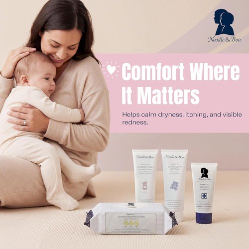 Noodle & Boo Fragrance-Free Baby Skincare Bundle - 4-Piece Set with Ointment, Shampoo, Lotion & Cloths for Sensitive Skin