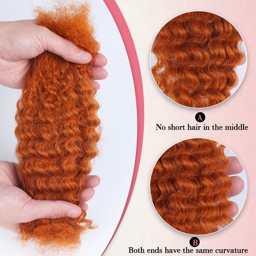 Unipearl Afro Kinkys Bulk Human Hair 18 Inch 50g/Pack Ginger-100% Real Kinky Curly Human Hair for Afro Twist Hair, Braiding Hair, Repair Locs, Dreadlock Extensions, Afro Kinky Bulk Crochet Braids