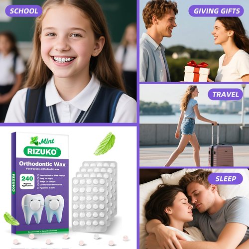 RIZUKO Orthodontic Wax for Braces - 240 Dental Wax Dots | Hygienic Individual Wraps, Mint Flavor