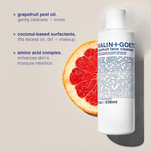 MALIN+GOETZ Grapefruit Face Cleanser - Gentle 3-in-1 Foaming Gel with Vitamin-Rich Grapefruit | Purifies + Brightens | Vegan (8 Fl Oz)