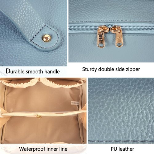 Large Capacity Cosmetic Bag, Travel Cosmetic Storage Bag with Handle, Portable Zipper Cosmetic Bag Toiletry Bag Makeup Bag Large with Compartments for Women Girls (Blue)