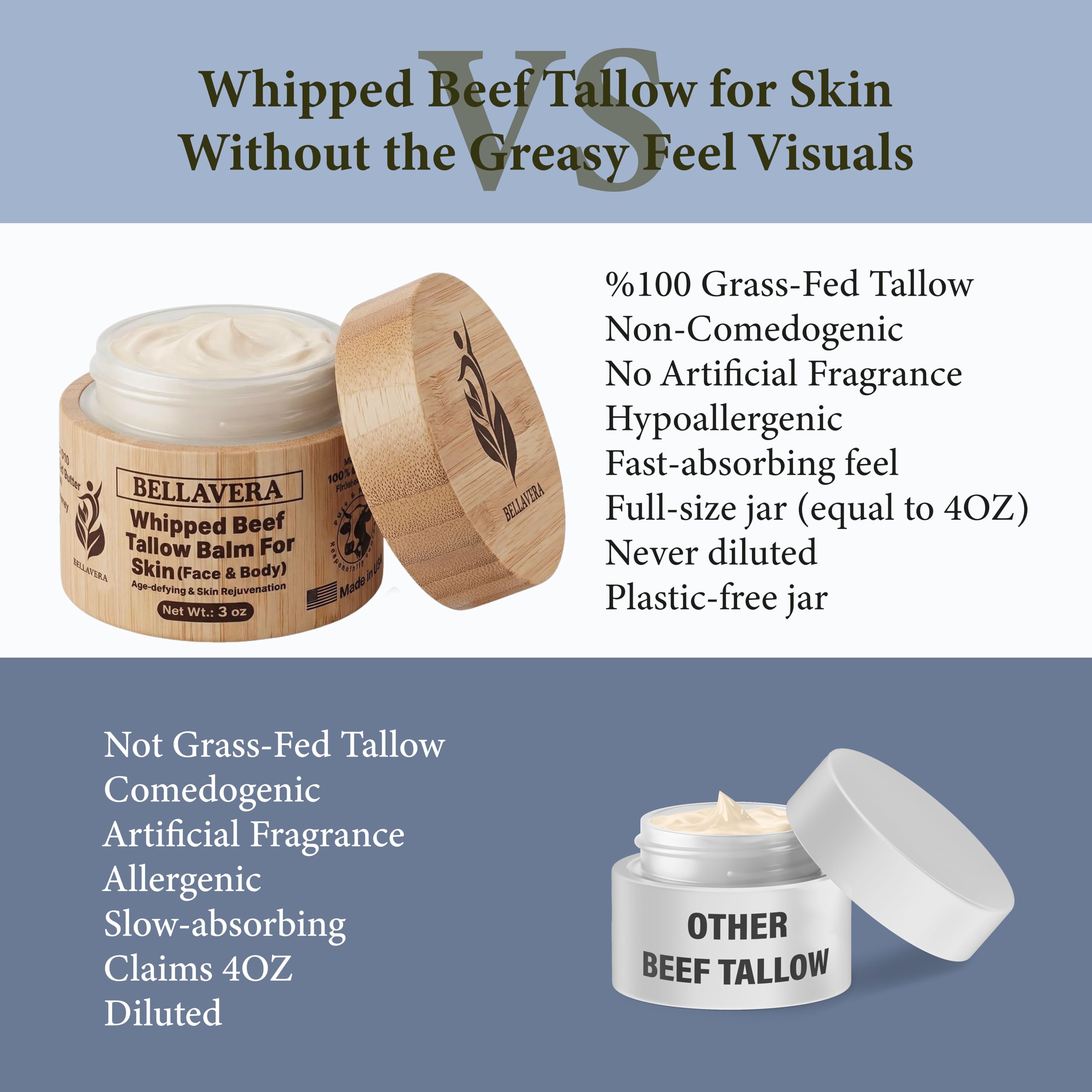 Whipped Tallow and Honey Balm for Face & Body – Manuka honey and Grass Fed Beef Tallow Face Moisturizer – Anti Wrinkle & Anti Aging Cream – Cebo de Res – Made in USA -With Frankincense -3 oz
