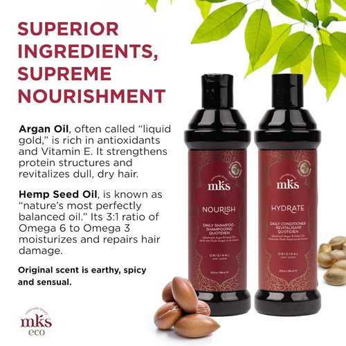 MKS Eco Nourish Shampoo & Hydrate Conditioner Set - Moroccan Argan Oil, Vegan, 10 fl oz Each