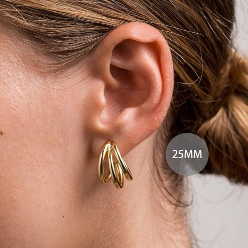 Skiennix Chunky Gold Hoop Earrings - 14k Gold Plated Triple Hoops | Hypoallergenic & Trendy Jewelry for Women