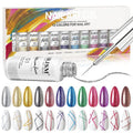 RARJSM Painted Gel Nail Polish Set, Nail Art Metallic Liner Painting Polish Set U V L E D 12 Colors Platinum Liner Gel Champagne Glitter Silver Rosa Gold Green Blue Purple Paint for Nail Art Design