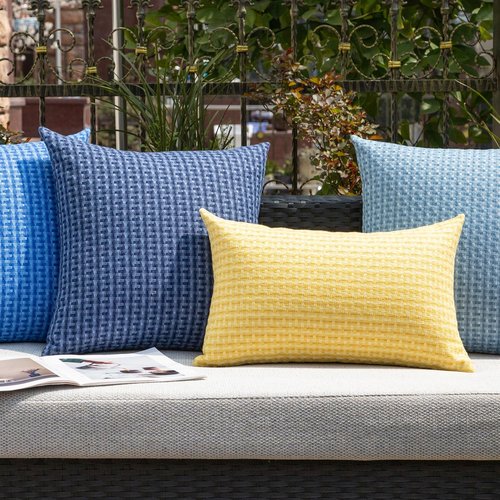 Kevin Textile Outdoor Waterproof Throw Pillow Covers - 18x18 Inch Navy Blue | Decorative Cushions for Garden & Patio