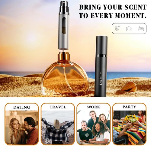 DIOHIO 8ml Perfume Atomizer Travel Refillable,Mini Cologne Dispenser, Bottom-Filling Fragrances Perfumes Bottle,Portable Sprayer Pocket Size for Women Men Cruise Car Trip Gift 2pcs (Grey-Blue)