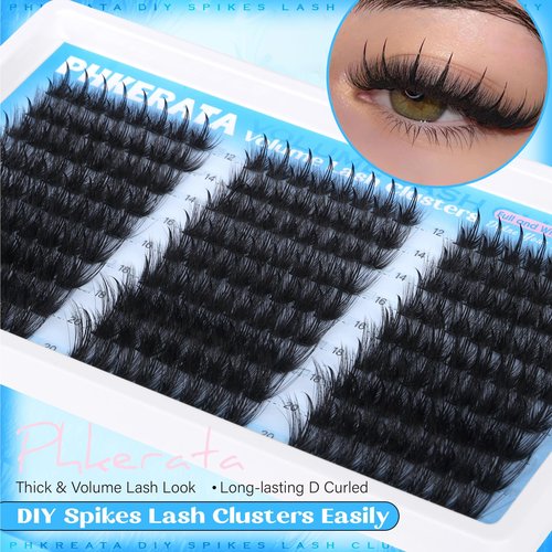 PHKERATA Manga Spikes Lash Clusters Wispy Cluster Eyelash Extensions 12-20mm Fairy Eyelash Clusters Volume Individual Lashes Extensions Salon Look Soft Thick Lashes Clusters Spikes