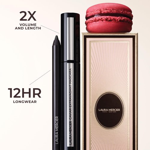 Laura Mercier Caviar Cravings Eye Essentials, Caviar Tightline Eyeliner and Extravagant Mascara: Long Lasting Color, 3X Curl and Lift, Smudge- & Transfer-Proof, Holiday Gift Set