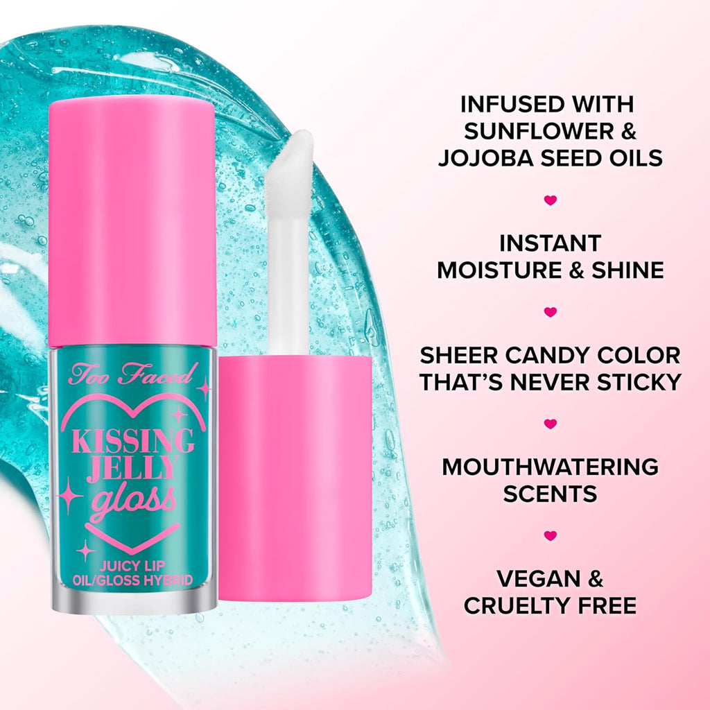 Too Faced Kissing Jelly Lip Oil Gloss - Hydrating Lip Oil & Gloss Hybrid for Moisture & Shine