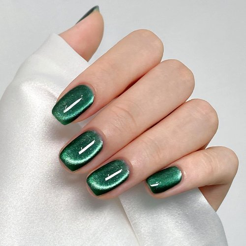MEGIOR 15 ML Green Cat Eye Gel Nail Polish Dark Green Glitter Holographic Magnetic Gel Polish Soak Off UV/LED Nail Art Salon Manicure DIY at Home for Girls Women