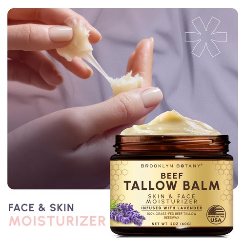 Brooklyn Botany Beef Tallow Balm – Grass Fed Beef Tallow for Skin and Face – Nourishing Face Moisturizer Infused with Lavender – 2 oz
