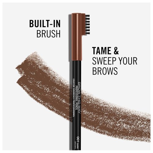 Rimmel London Eyebrow Pencil - Long-Wearing, Highly Pigmented with Built-In Brush | Dark Brown, 0.05oz
