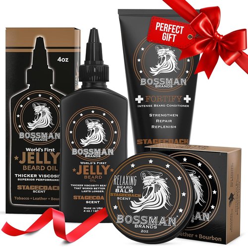 Bossman Essentials Beard Kit - 3-Piece Grooming Set with Oil, Conditioner & Balm | Perfect Gift for Men