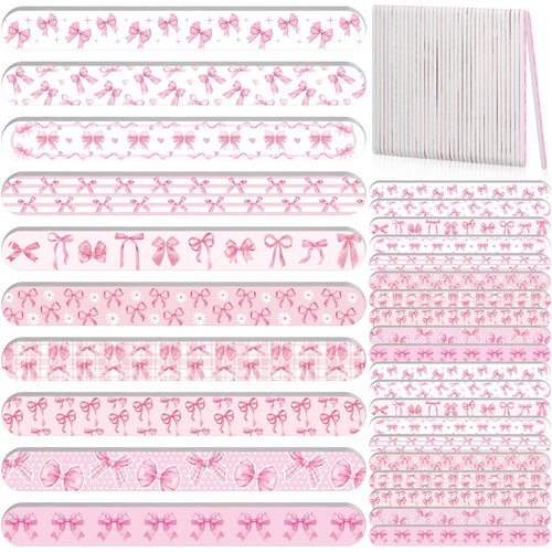 Lanties 60 Pack Pink Coquette Party Favors Bulk Bow Nail Files Coquette Birthday Wedding Party Supplies Gifts Double Sided 180 Grit Emery Board for Guests Bachelorette Bridal, 10 Designs