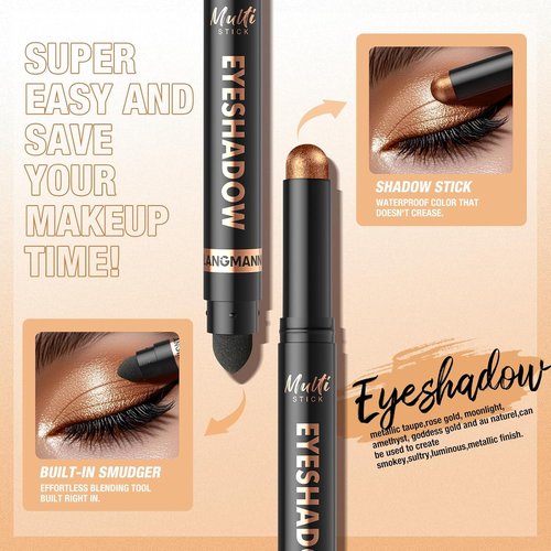 LANGMANNI Dual-Ended Cream Eyeshadow Stick Set - Silky Smooth, Waterproof & Transfer-Proof, All-Day Wear in 4 Colors