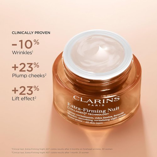 Clarins Extra-Firming Night Moisturizer - Anti-Aging Cream with Collagen & Niacinamide | Refillable | 1.7 oz