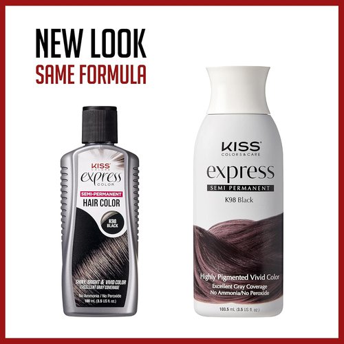 Kiss Express Semi-Permanent Hair Color - Vivid Pigmented Dye for Vibrant Hair, Gentle Formula, 3.5 oz, Black (2 Count)