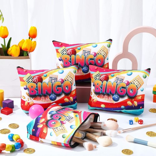 SilTriangle 12 Pcs Bingo Gifts Makeup Bags Bingo Game Lover Gifts Travel Zipper Pouch for Seniors Mom Grandma Women Players