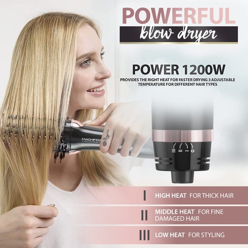 Magnifeko Round Hair Dryer Brush - Hot Air Blow Dryer Brush for Women for Hair Drying, Styling and Volumizing -(Black)