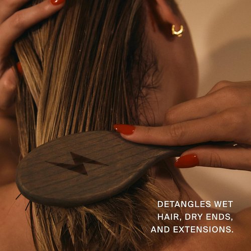 Daily Wood Hair Brush - Anti-Static Carbonized Ash Paddle for Frizz-Free Styling - Stainless Steel Bristles