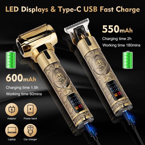 Dumite Professional Hair Clippers for Man,Electric Shavers Razor T-Blade Hair Trimmer, Men’s Grooming Kit Cordless Barber Trimmer Bald Shavers with 4 Guides & 3 Foil Head (Bronze)