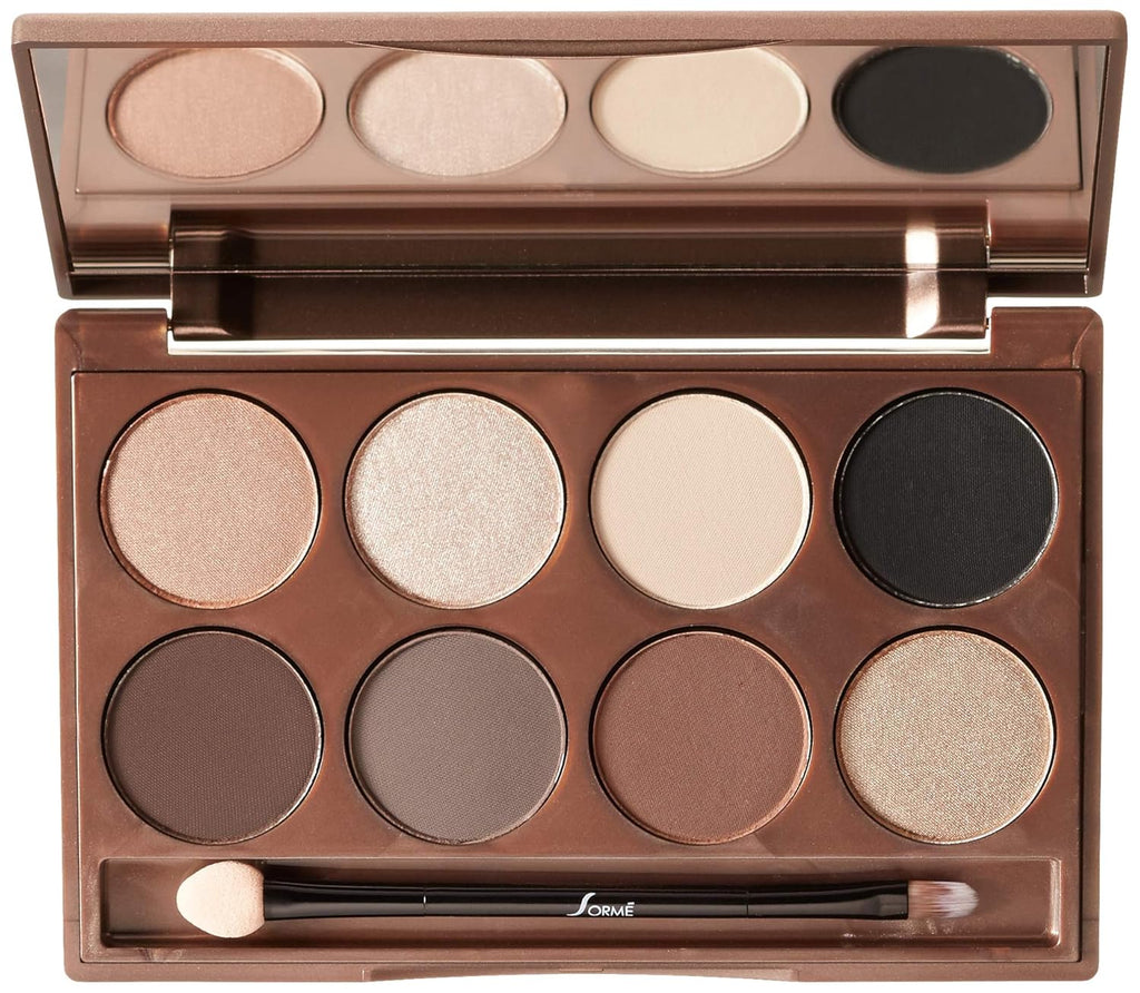 Sorme Cosmetics Accented Hues Eyeshadow Palette - Warm 0.64oz | 8 Blendable Metallic, Shimmer & Matte Shades | Includes Dual-Ended Brush