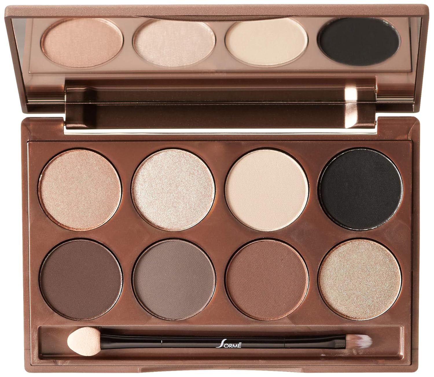 Sorme Cosmetics Accented Hues Eyeshadow Palette - Warm 0.64oz | 8 Blendable Metallic, Shimmer & Matte Shades | Includes Dual-Ended Brush