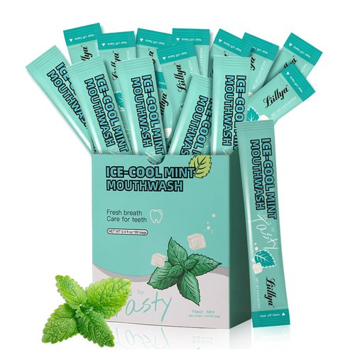 Liillya Mouthwash Travel Size, Individual Mini Mouthwash Alcohol Free, Cool Mint for Fresh Breath, Oral Care, Teeth & Gum Health, TSA Compliant, Portable Packets to Go, 0.41 Fl Oz x 20 Packs