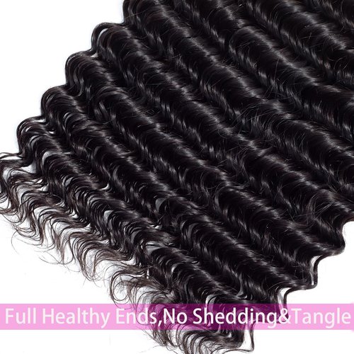 Human Hair Bundles 20 Inch Single Deep Wave Hair Bundles 100% Unprocessed Brazilian Virgin Deep Curly Human Hair 1 Bundles Deep Wavy Hair Extensions for Black Women Natural Black