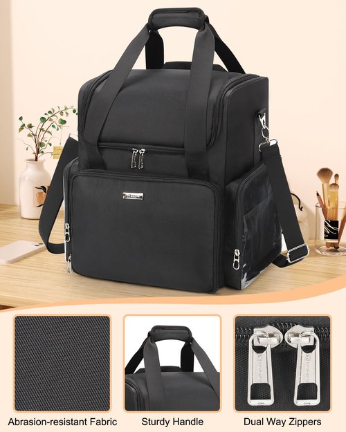 Relavel Hair Tools Travel Bag Hairstylist Traveling Bag, Cosmetic Case with 4 Clear Pouches, Portable Hairstylist Storage Organizer Case for Hair Stylist Essentials, with Adjustable Dividers