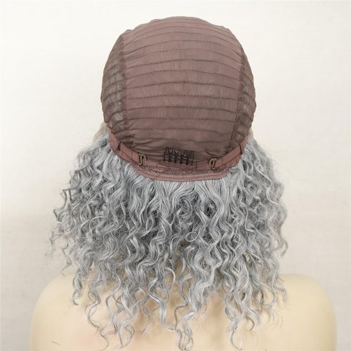 Aimole 12" Grey Lace Front Wigs Curly Natural Wig Synthetic Heat Resistant Women Hair