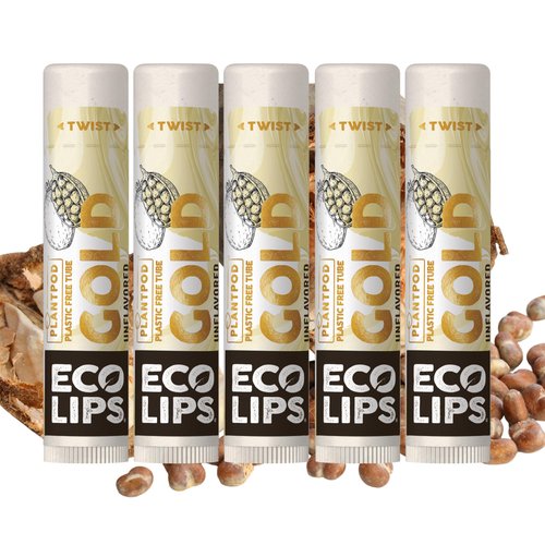 Eco Lips GOLD Organic Lip Balm with Baobab Oil – 6-Pack | USDA Organic, Moisturizing Lip Care for Dry, Chapped Lips | 100% Plastic-Free Packaging | Made in USA