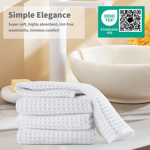 Microfiber Waffle Face Towels, 4 Pieces, Soft, Absorbent, Fast Drying, Lint Free 430 GSM (White)