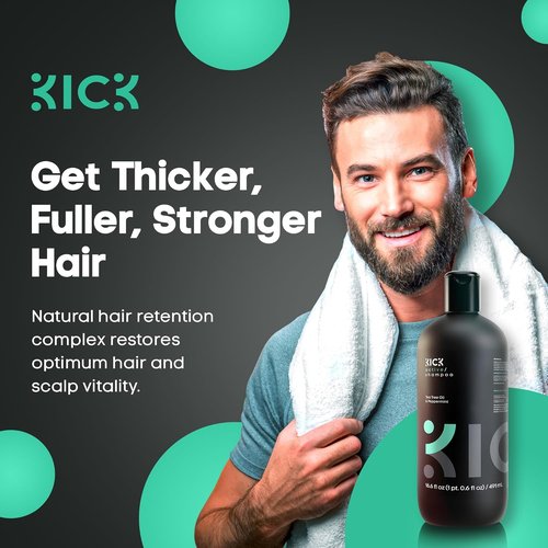 Kick Mens Shampoo - Peppermint & Tea Tree Oil Control - Sulfate-Free, Refreshing Formula - 16.6oz