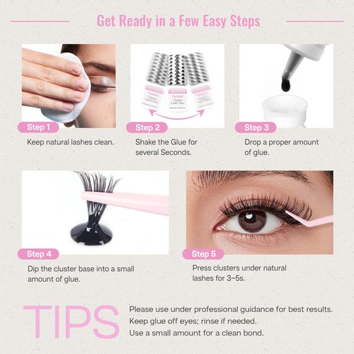 CALAILIS Lash Cluster Glue, Strong Hold Long Lasting 4+ Weeks Cluster Lash Glue Waterproof Semi-Permanent Eyelash Extension Adhesive Open Eyes for Professional Use (5ml)