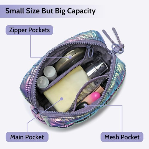 DOYOGI Quilted Cosmetic Bag, Puffer Makeup Bags, Crossbody Purses for women,Cute Travel Toiletry Bag for Women (Dazzling Purple)