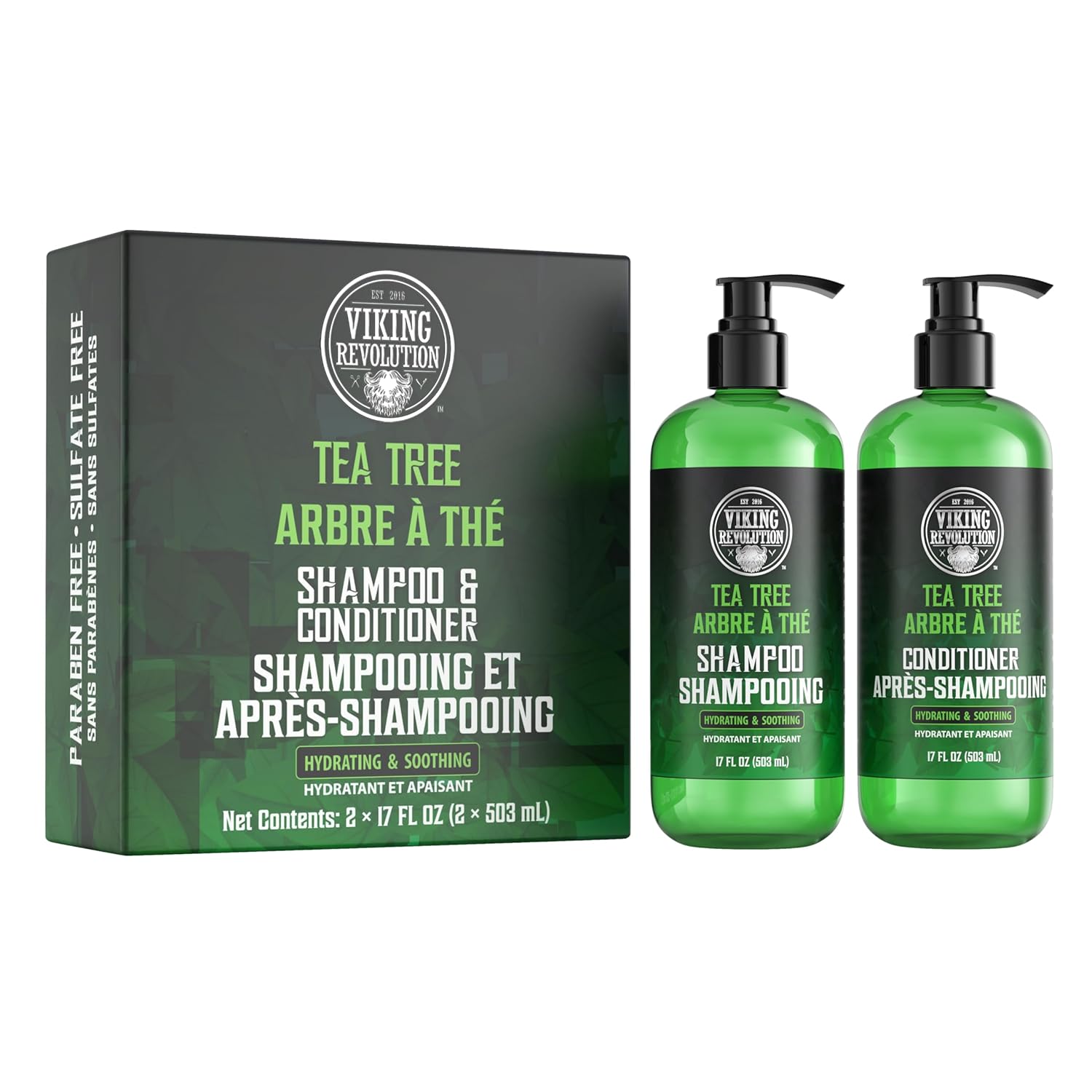 Viking Revolution Tea Tree Shampoo & Conditioner Set - Hydrates & Soothes Dry Scalps - 17 oz