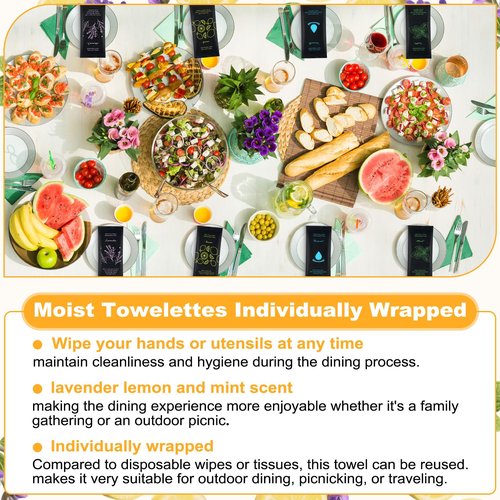 Moist Cotton Towel Bulk Moist Towelettes Individually Wrapped 8.7" x 8.7",White Towel Services,Refreshment Pre Moistened Towels Lavender,Lemon,Mint and Unscented for Sport Party Spa (pack of 100)