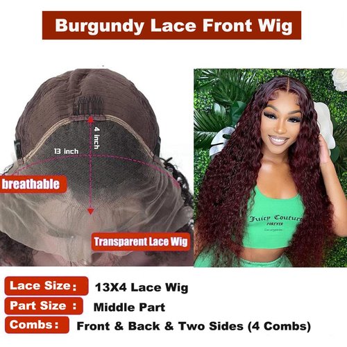 Lagalaga HD Omber Burgundy 99J Curly Wave Wigs Human Hair 200% Density Lace Frontal Wig 4x4 Deep Wave Wigs Human Hair Pre Plucked For Black Women