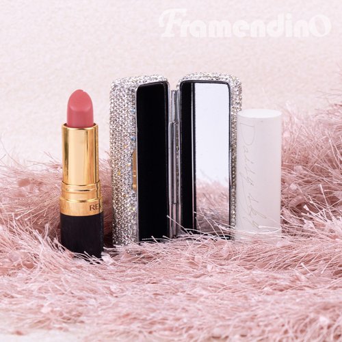 Framendino, Rhinestone Lipstick Case with Mirror Bling Crystal Lip Pomade Holder for Women (Silver)