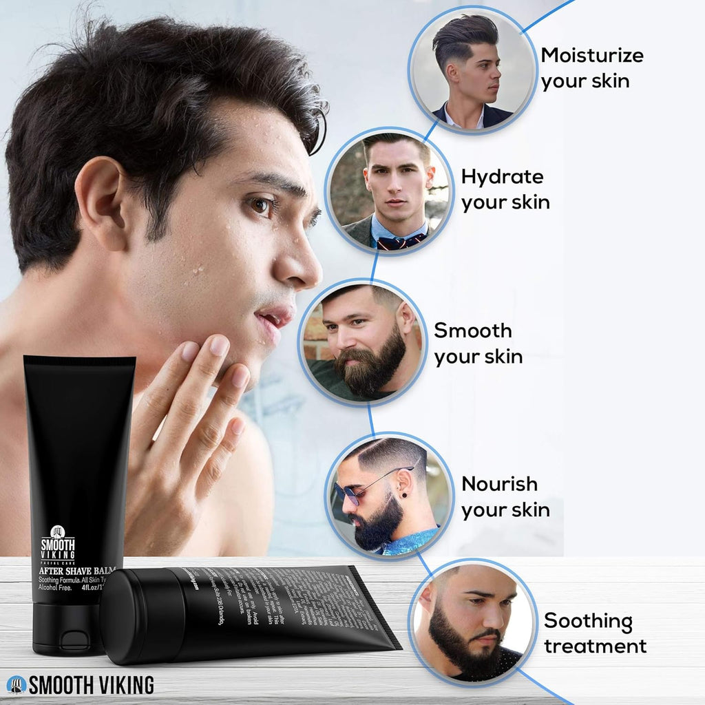 Smooth Viking After Shave Balm - Alcohol-Free Soothing Moisturizer for Men with Spiced Black Pepper Scent (4 Oz)