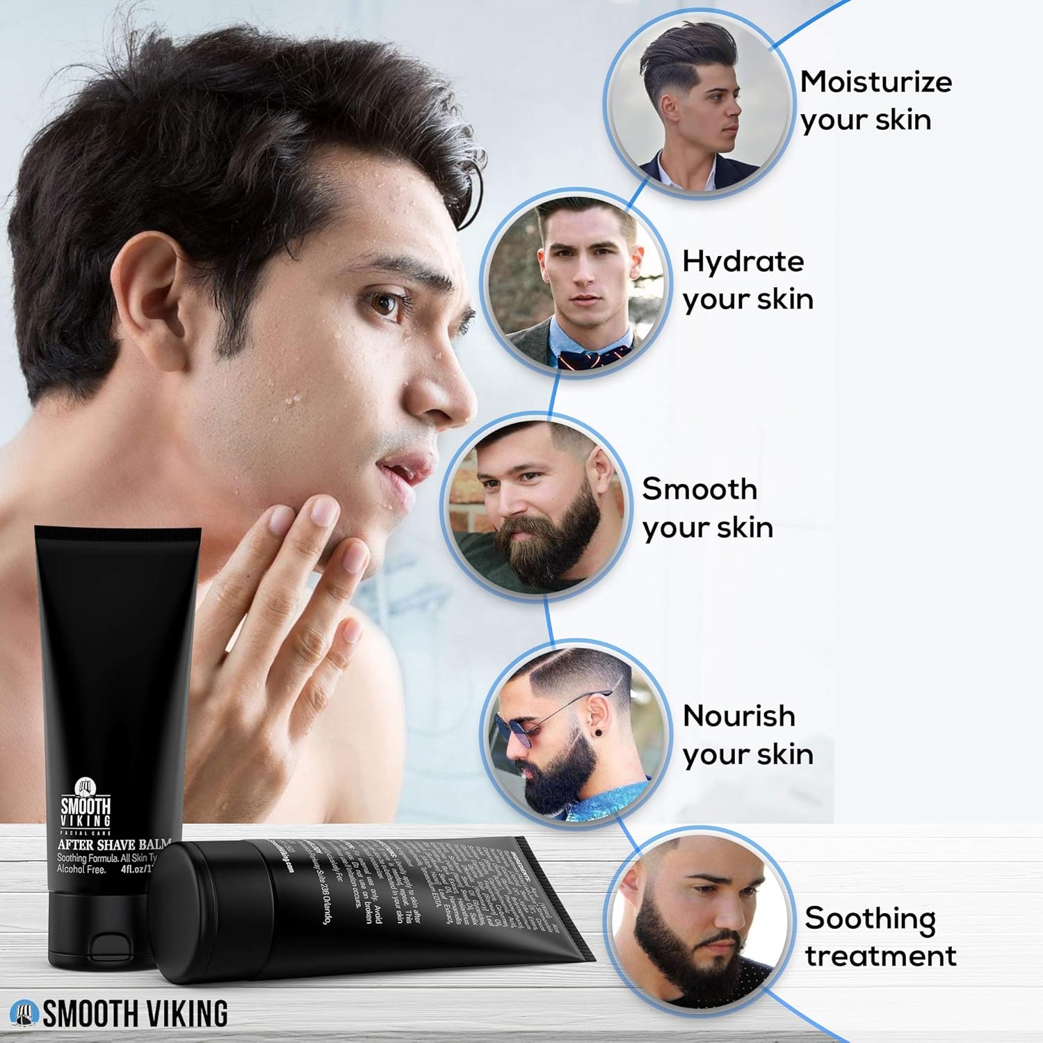 Smooth Viking After Shave Balm - Alcohol-Free Soothing Moisturizer for Men with Spiced Black Pepper Scent (4 Oz)