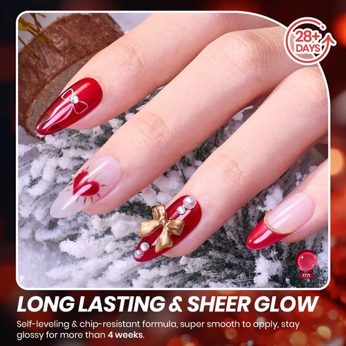 Beetles Red Jelly Gel Nail Polish Set - Luminous Ruby Jelly Gel Polish, 6 Colors Christmas Burgundy Gel Nail Kit Sheer Red Neutral Translucent Effect Soak off UV DIY Salon Manicure Gift for Women