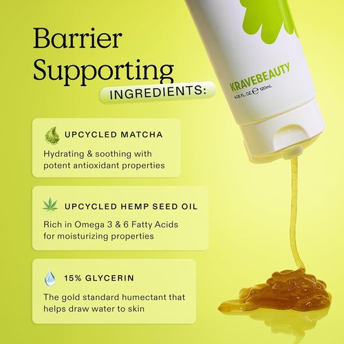 KraveBeauty Matcha Hemp Hydrating Cleanser - Gentle Face Wash for Dry/Sensitive Skin, 120ml